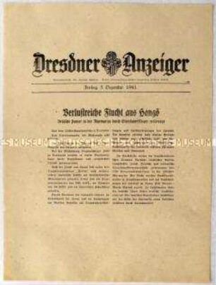Nachrichtenblatt "Dresdner Anzeiger" zur Bekanntgabe des OKW, Sturzkampfflieger hätten britische Panzer in Marmarica zerstört