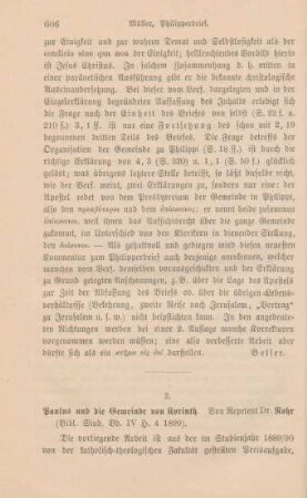 606-608 [Rezension] Rohr, Ignaz, Paulus und die Gemeinde von Korinth auf Grund der beiden Korintherbriefe