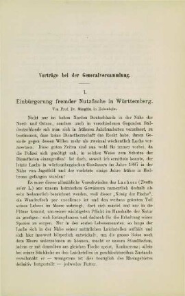 Einbürgerung fremder Nutzfische in Württemberg (Sieglin)