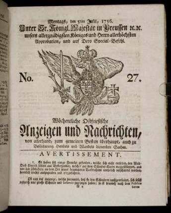 No. 27. Montags, den 5ten Julii, 1756.