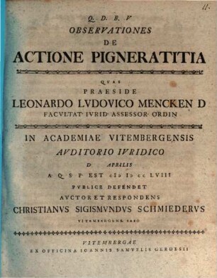 Observationes De Actione Pigneratitia