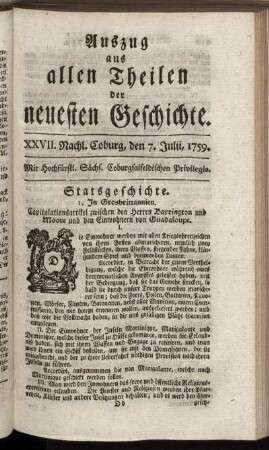 XXVII. Nachl. Coburg, den 7. Julii, 1759.