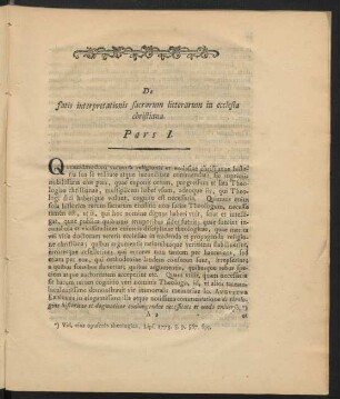 De satis interpretationis sacrarum litterarum in ecclesia christiana. Pars I.