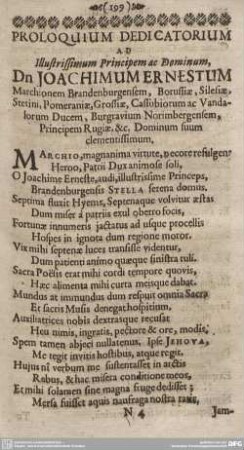 PROLOQUIUM DEDICATORIUM AD Illustrissimum Principem ac Dominum, Dn JOACHIMUM ERNESTUM...