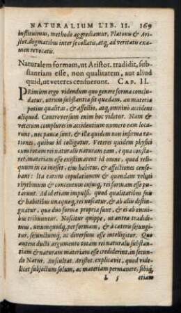 Naturalem formam, ut Aristot. tradidit, substantiam esse ... Cap. II.