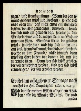 Epistel am achtzehenten Sonntage nach dem Fest der Heil. Dreyeinigkeit.