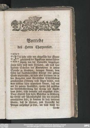 Vorrede des Herrn Charpentier.