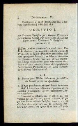 Quaestio I. An Summus Pontifex jure Divino Primatum ...