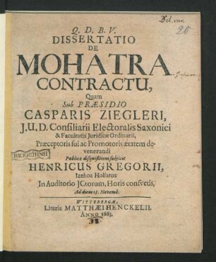 Dissertatio De Mohatra Contractu