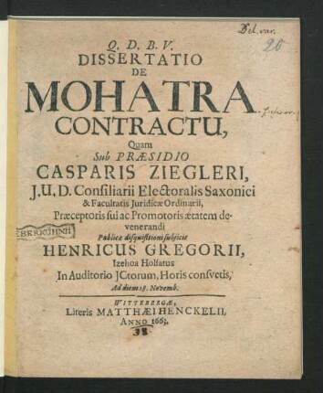Dissertatio De Mohatra Contractu