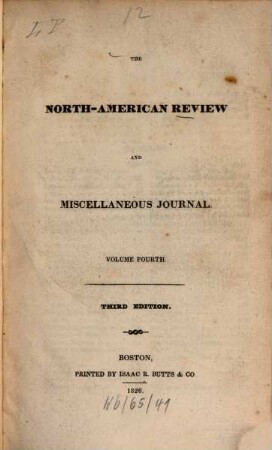 The North American review and miscellaneous journal, 4. 1826 = 3. ed.