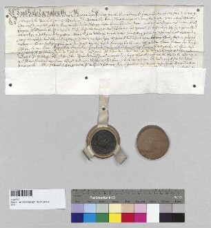 Herzog Maximilian von Bayern belehnt Maria Regina [Hannamann], Äbtissin von Kloster Seligenthal, mit dem Gut zu Mellenberg im Landgericht Teisbach. S: Maximilian Philipp, Herzog und Kuradministrator von Bayern, mit dem Administrationssekret