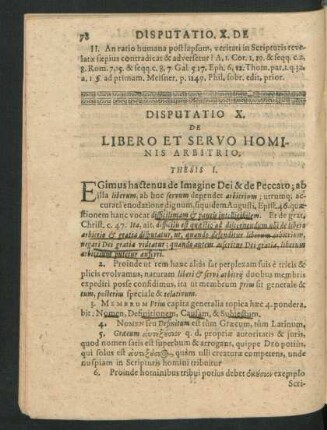 Disputatio X. De Libero Et Servo Hominis Arbitrio.