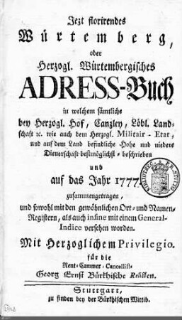 1777: Württembergisches Adressbuch, 1777