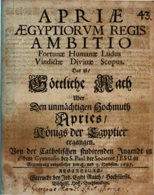 Apriae, Aegyptiorum Regis, Ambitio fortunae humanae ludus