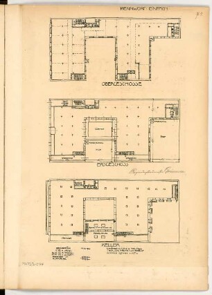 Geschäftshaus mit Büroräumen Monatskonkurrenz Februar 1912: Grundriss Keller, Erdgeschoss, Obergeschoss