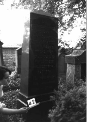 Grabstein 42 (Index: 100081717) Material: Granit Zustand: gut Maße HxBxT: 190x62x31 cm Beschreibung: Obelisk, getreppter Sockel Steinmetz: Löffler: Grabstein 42