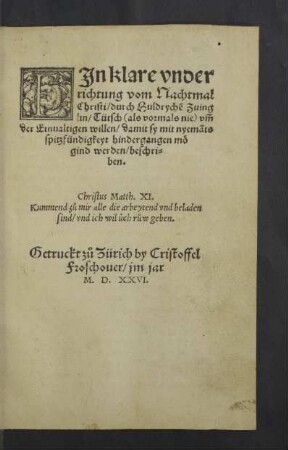 EJn klare vnderrichtung vom Nachtmal Christi