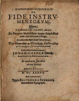 Disputatio inauguralis de fide instrumentorum