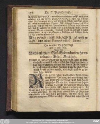 Die neundte Buß-Predigt Den 8. Jul. 1698. Von den Höchst-nöthigen Buß-Gedancken bey herannahenden Göttl. Berichten.