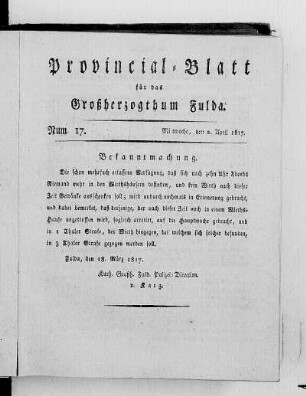 Num. 17., Ausgabe vom 2. April 1817