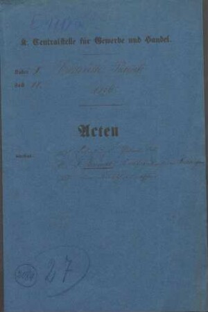 Patent des C.A. Greiner, Korkfabrikant in Nürtingen, auf eine Korkschneidmaschine