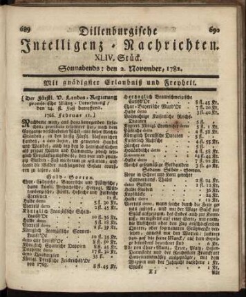 XLIV. Stück. Sonnabends : den 2. November, 1782.