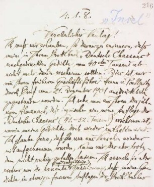 Brief an den Insel-Verlag