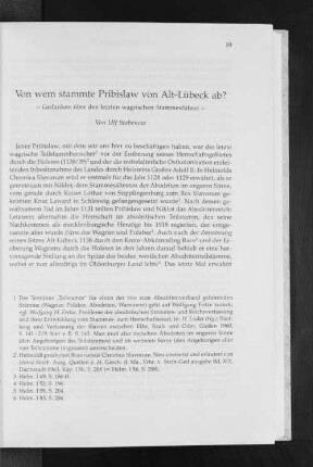 Von wem stammte Pribislaw von Alt-Lübeck ab? : Gedanken über den letzten wagrischen Stammesführer