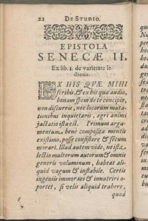 Epistola Senecæ II. Ex lib. I. de varietate lectionis.