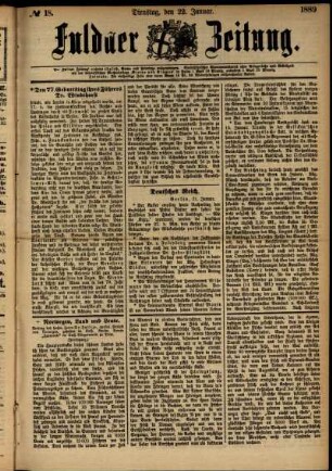Ausgabe vom Dienstag, den 22. Januar 1889.