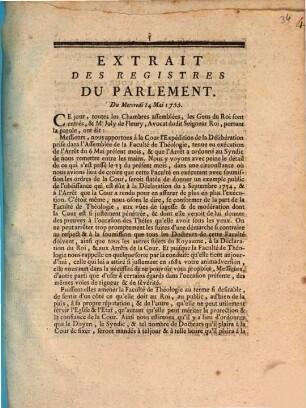 Extrait Des Registres Du Parlement : Du 14 Mai 1755.