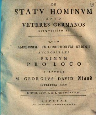 De Statv Hominvm Apvd Veteres Germanos Disqvisitio ..., 2