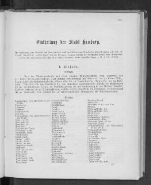 Eintheilung der Stadt Hamburg.