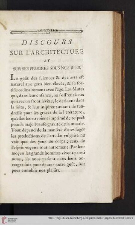 Discours sur l'architecture et sur ses progrès sous nos rois
