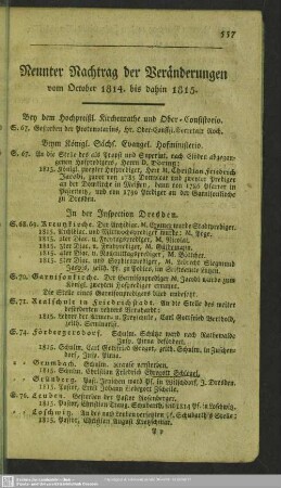 Neunter Nachtrag der Veränderungen vom October 1814 bis dahin 1815