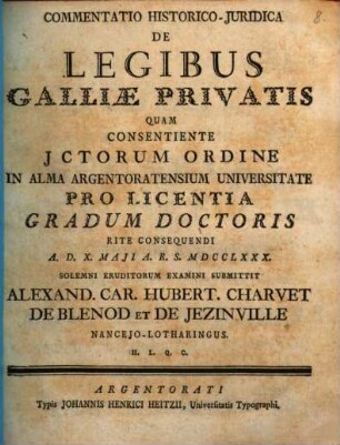 Commentatio historico-iuridica de legibus Galliae privatis
