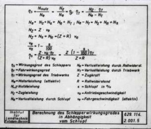 Berechnung des Schlepper-Wirkungsgrades