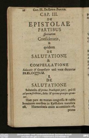 Cap. III. De Epistolae Partibus speciatim Consideratis, & quidem De Salutatione & Compellatione