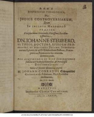Disputatio Theologica, De Iudice Controversiarum