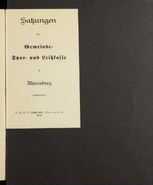 Satzungen der Gemeinde-Spar- und Leihkasse in Ahrensburg.