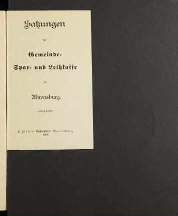 Satzungen der Gemeinde-Spar- und Leihkasse in Ahrensburg.
