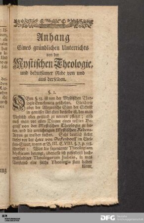 Anhang Eines gründlichen Unterrichts von der Mystischen Theologie