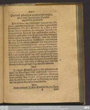 XXII. Das viel gedachtes weichen vnd vergleichen/ dem Interim vnd Papisten zugefallen geschehen.