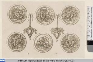 Sechs Medaillons mit Darstellungen von Götterpaaren und zwei Anhänger