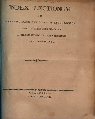 Index lectionum in Universitate Studiorum Jagellonica. 1822/23