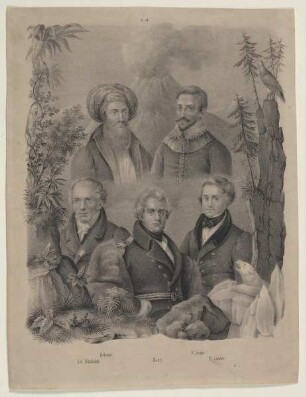 Gruppenbildnis des Alexander von Humboldt, Giovanni Battista Belzoni, John Ross, Francis Drake und des Richard Lemon Lander