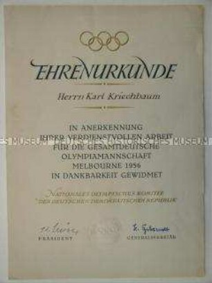 Ehrenurkunde des Nationalen Olympischen Komitees der DDR