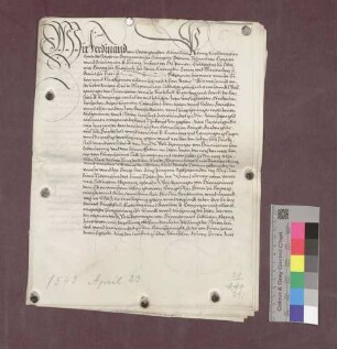 Kaiser Ferdinand verpfändet an Hans Paumgartner von Paumgarten den Burgstall Kürnberg und die Herrschaft Kenzingen.