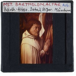 Meister des Bartholomäus-Altars, Bartholomäusaltar : Detail Mitteltafel mit dem Stifter